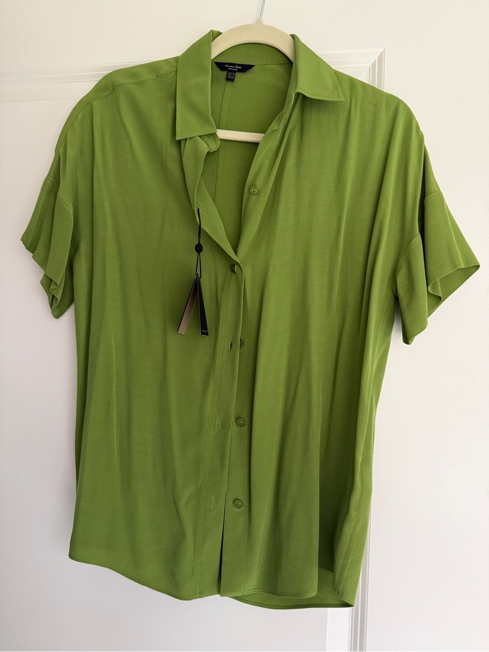 NWT Massimo Dutti Lime Green Short-Sleeve Button-Up Shirt